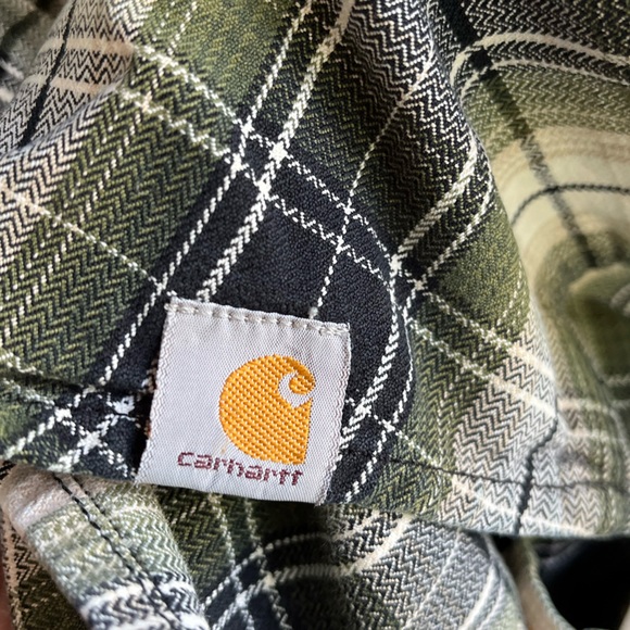 Carhartt Green Black Plaid Classic Fit Flannel Heavy Long Sleeve Shirt Size XLT - Picture 3 of 9
